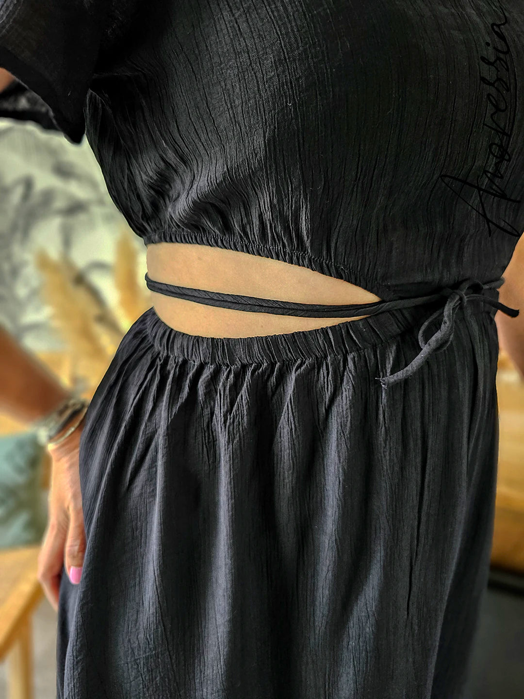 Robe Toscane — Robe Longue Noire Ouvertures Côtés Femme