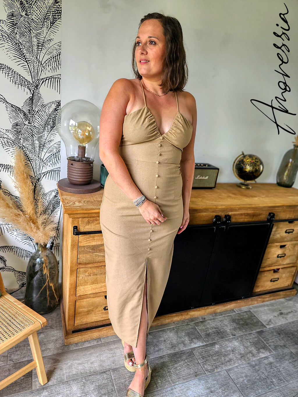 Robe Oliena — Robe Mi-Longue Lin Boutonnée Femme Été