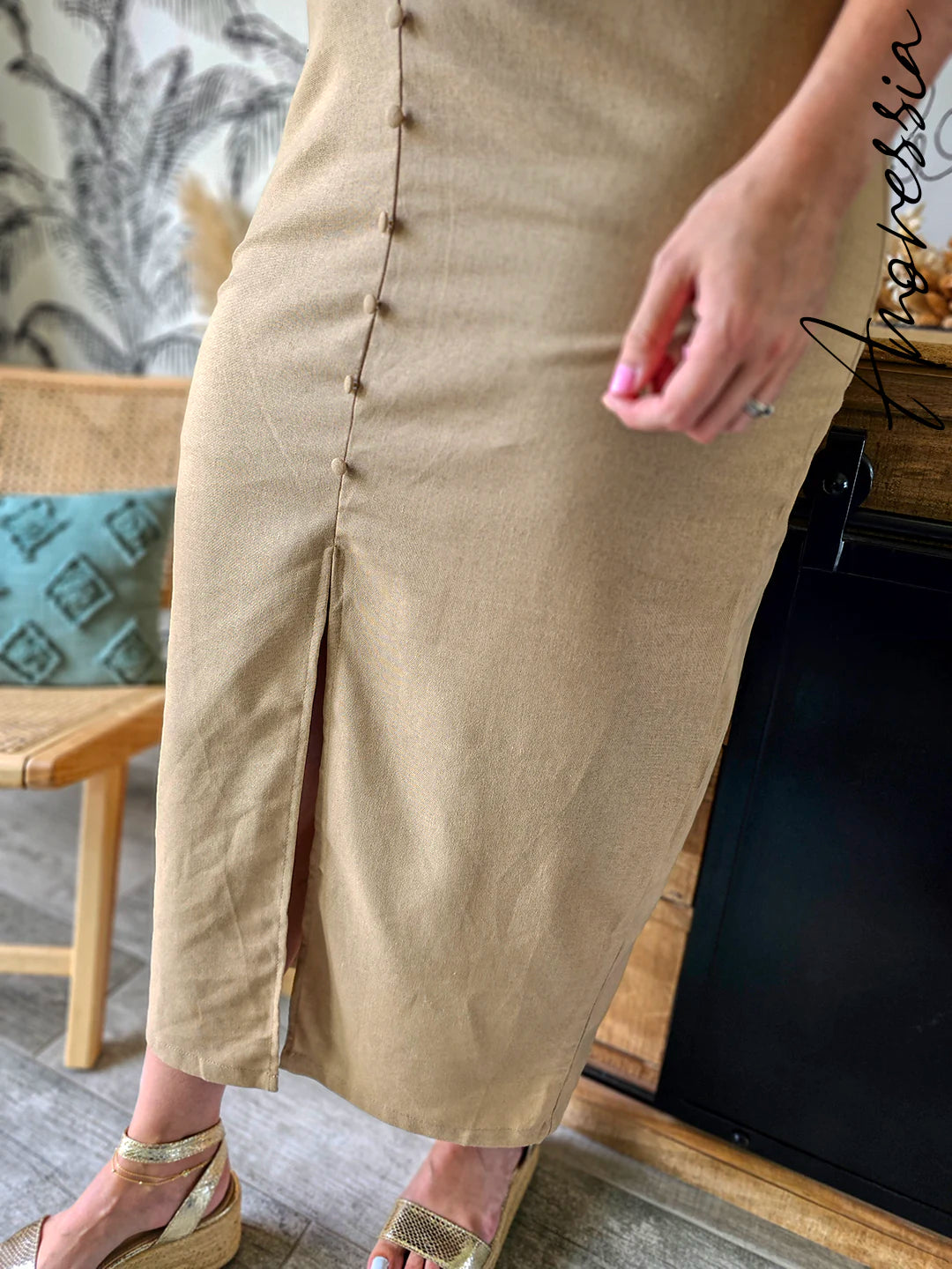 Robe Oliena — Robe Mi-Longue Lin Boutonnée Femme Été vue dos