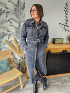 Robe Joia — Robe Longue Denim Délavée Manches Longues Femme