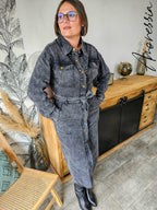 Robe Joia — Robe Longue Denim Délavée Manches Longues Femme photo portée