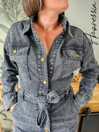 Robe Joia — Robe Longue Denim Délavée Manches Longues Femme vue détail