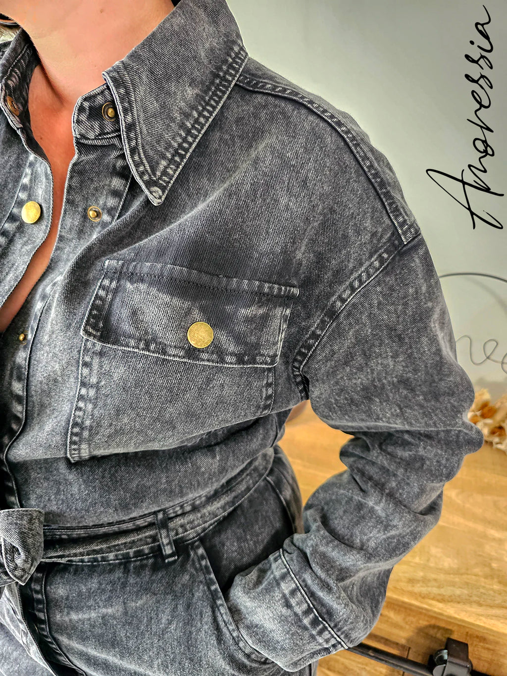 Robe Joia — Robe Longue Denim Délavée Manches Longues Femme autre vue
