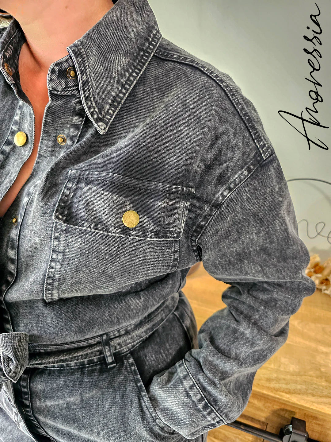 Robe Joia — Robe Longue Denim Délavée Manches Longues Femme autre vue