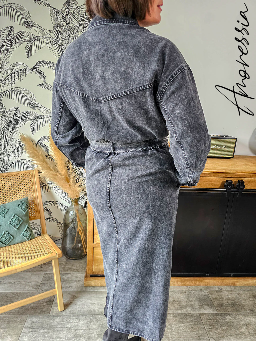 Robe Joia — Robe Longue Denim Délavée Manches Longues Femme vue dos