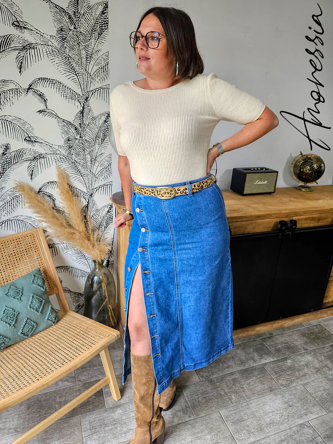 Jupe Longue Jean Estee — Jupe Longue Denim Boutonnée Femme vue dos