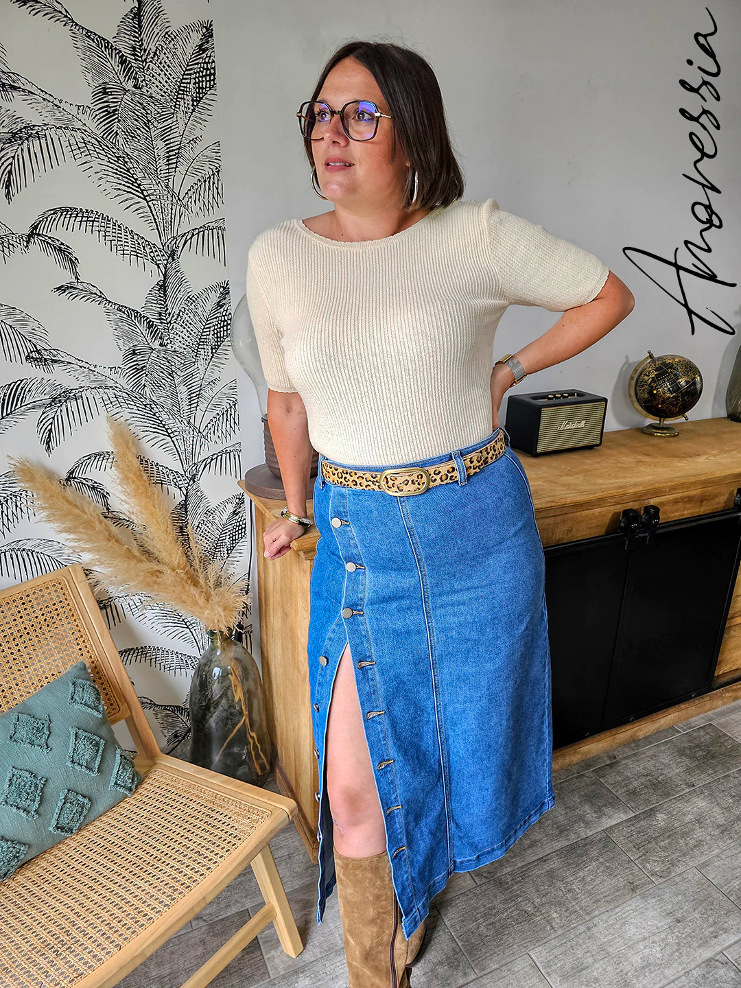Pull Vanilla Beige — Pull Maille Manches Courtes Beige Femme vue dos