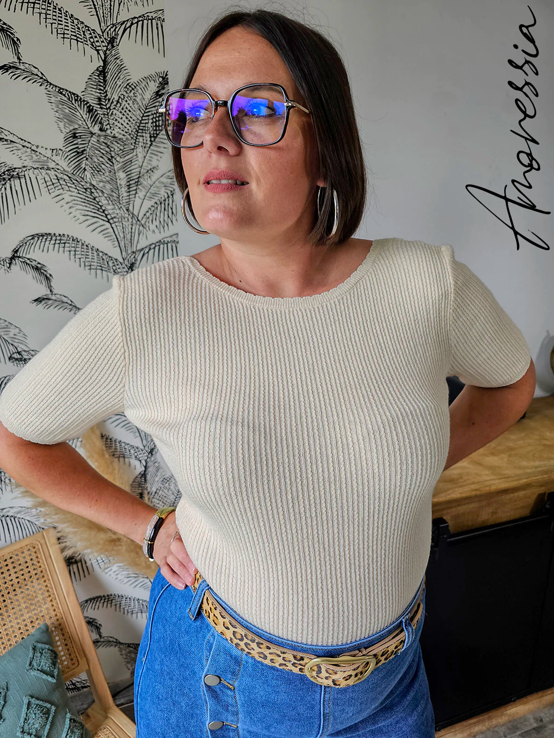 Pull Vanilla Beige — Pull Maille Manches Courtes Beige Femme