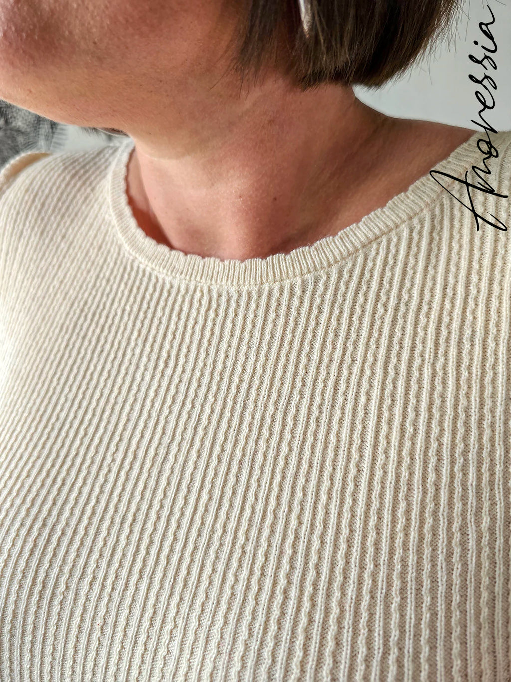 Pull Vanilla Beige — Pull Maille Manches Courtes Beige Femme autre vue