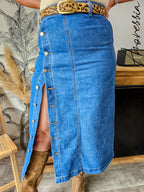 Jupe Longue Jean Estee — Jupe Longue Denim Boutonnée Femme