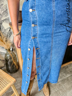 Jupe Longue Jean Estee — Jupe Longue Denim Boutonnée Femme autre vue