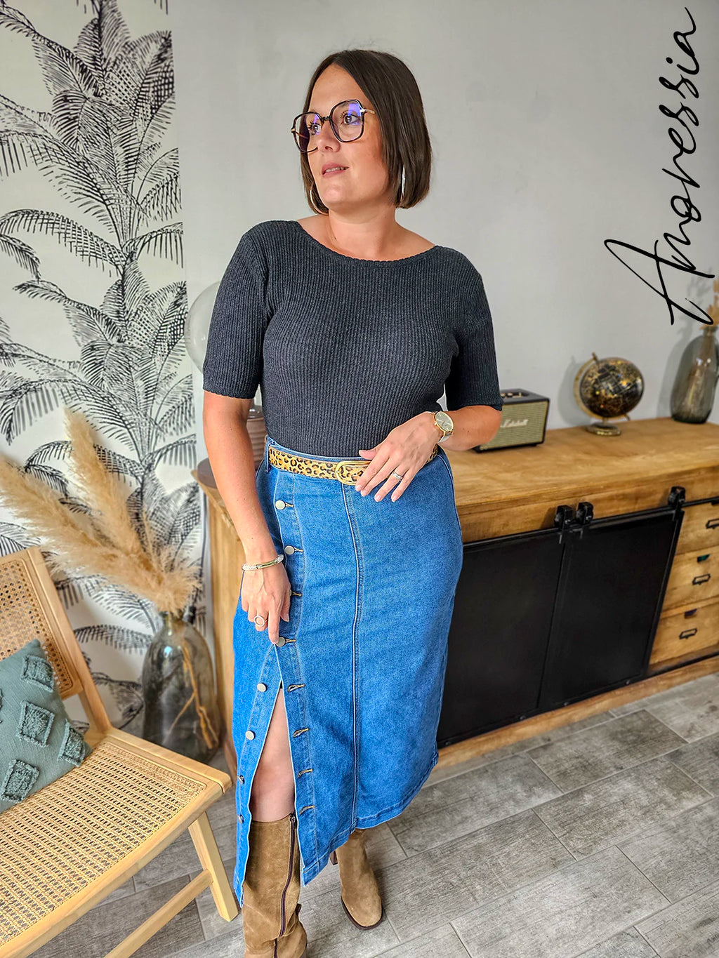 Jupe Longue Jean Estee — Jupe Longue Denim Boutonnée Femme zoom