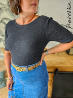 Pull Vanilla Anthracite — Pull Maille Manches Courtes Anthracite Femme