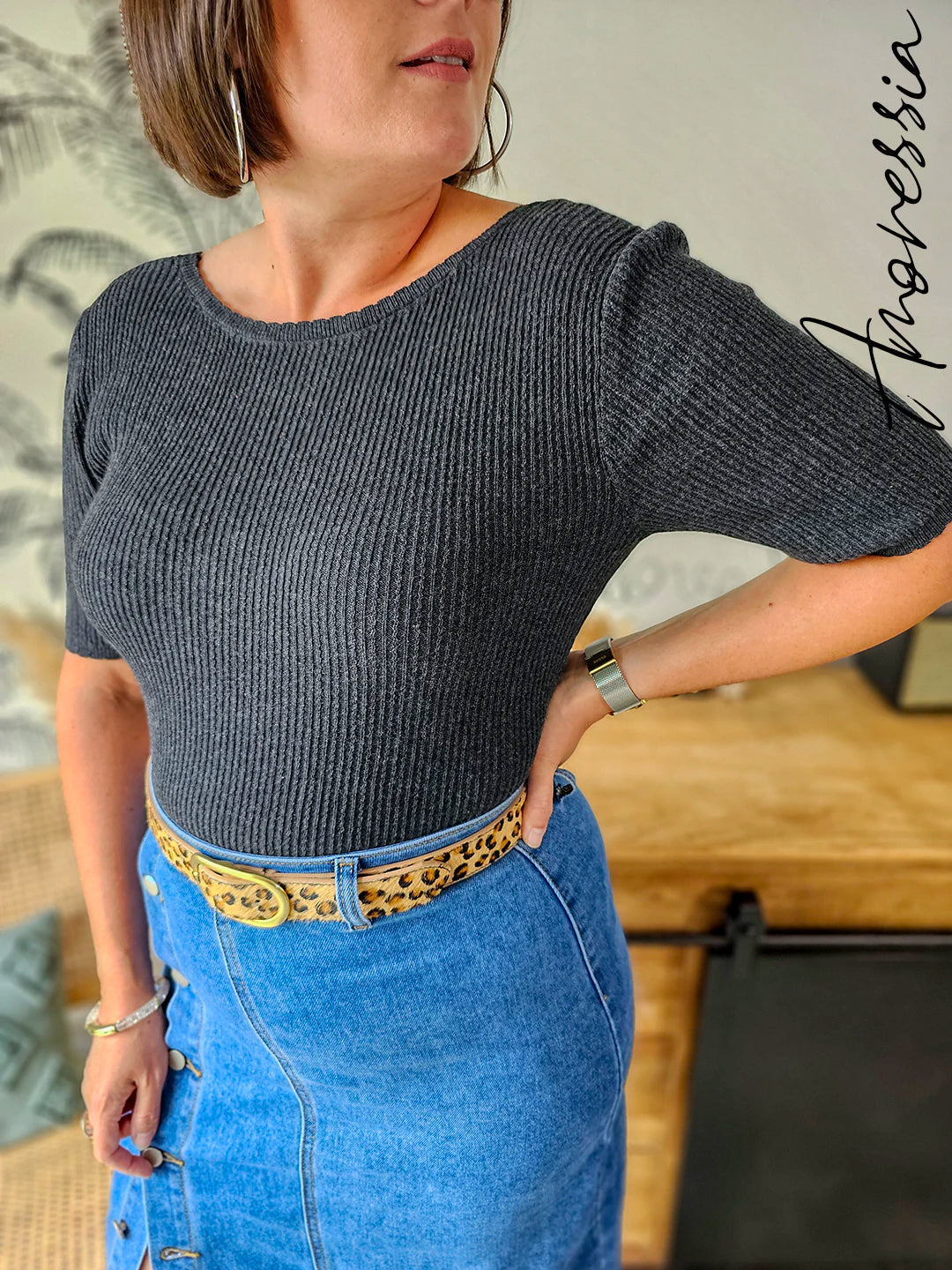 Pull Vanilla Anthracite — Pull Maille Manches Courtes Anthracite Femme
