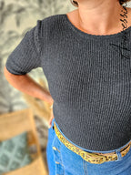 Pull Vanilla Anthracite — Pull Maille Manches Courtes Anthracite Femme vue détail