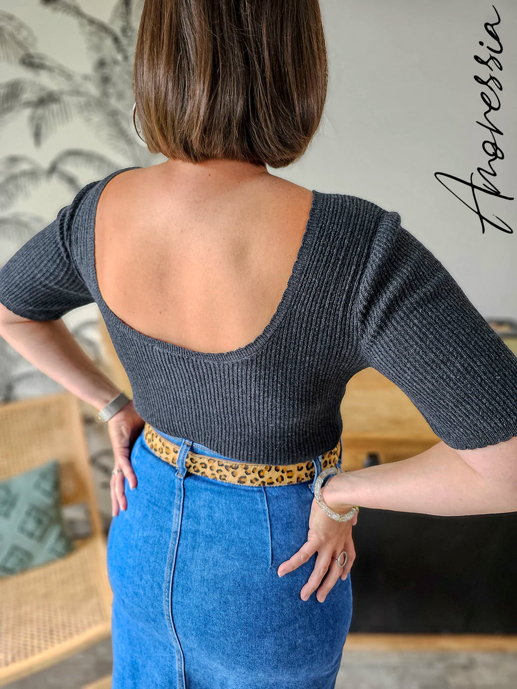 Pull Vanilla Anthracite — Pull Maille Manches Courtes Anthracite Femme autre vue
