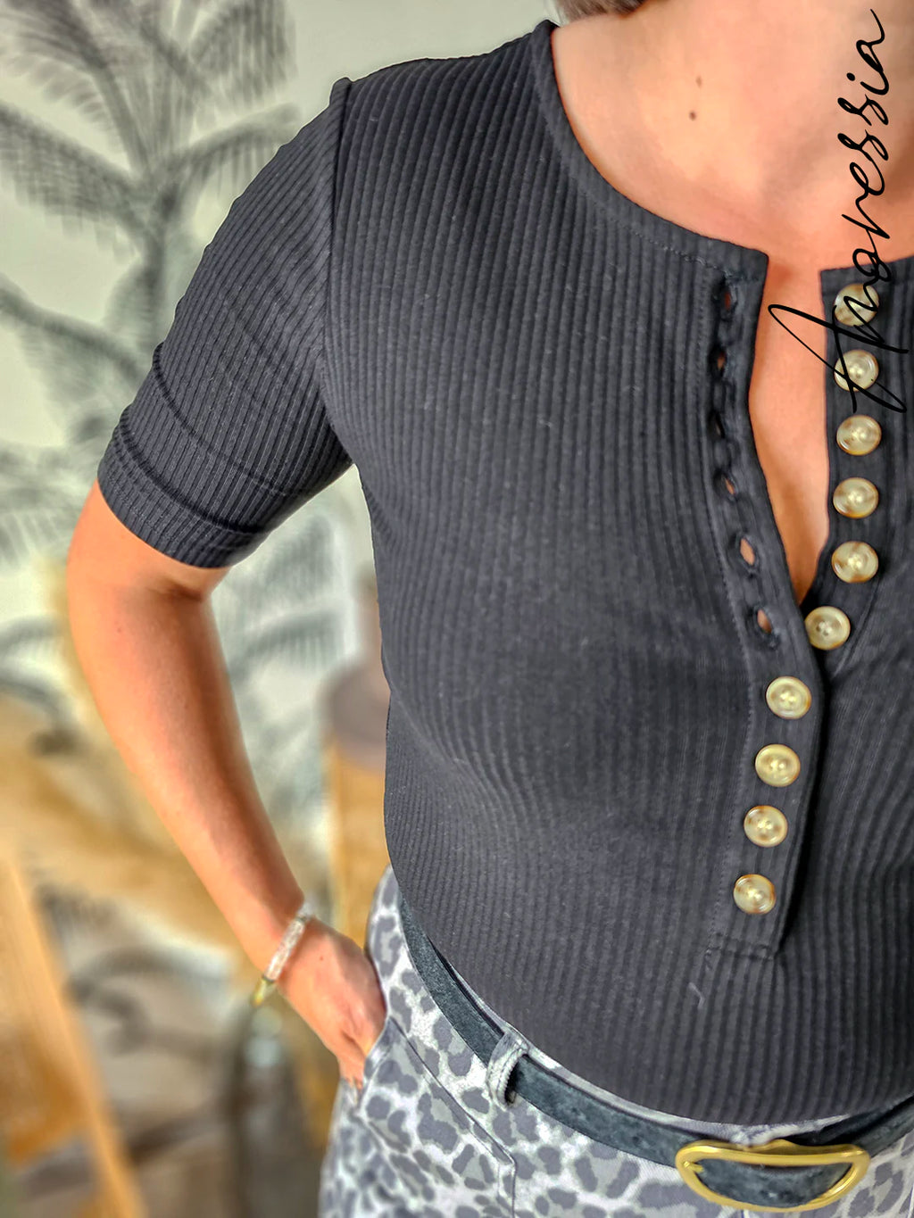 T-Shirt Nathael Noir — T-Shirt Coton Noir Col Rond Femme