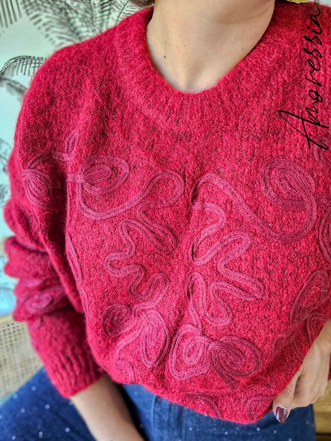 Pull Flave Bordeaux — Pull Bordeaux Manches Longues Femme photo portée