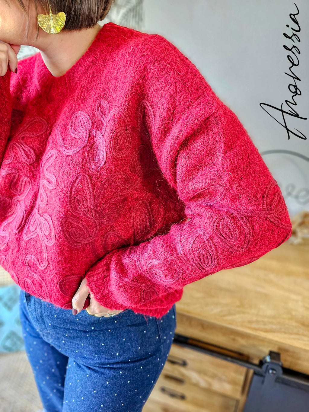 Pull Flave Bordeaux — Pull Bordeaux Manches Longues Femme vue détail