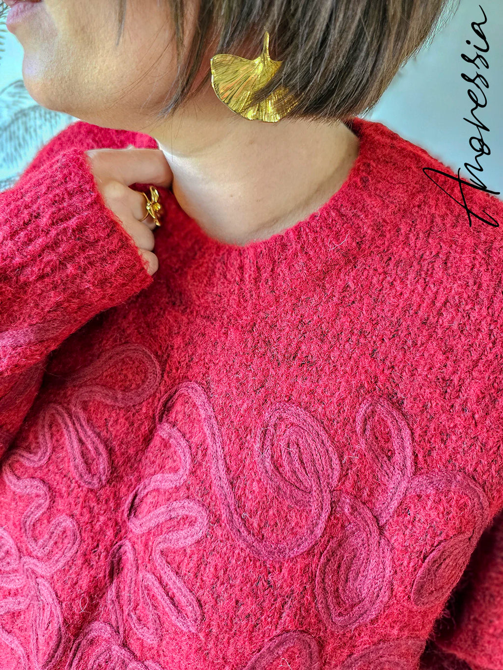 Pull Flave Bordeaux — Pull Bordeaux Manches Longues Femme photo lifestyle