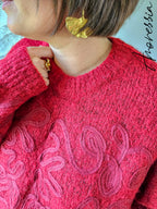 Pull Flave Bordeaux — Pull Bordeaux Manches Longues Femme photo lifestyle