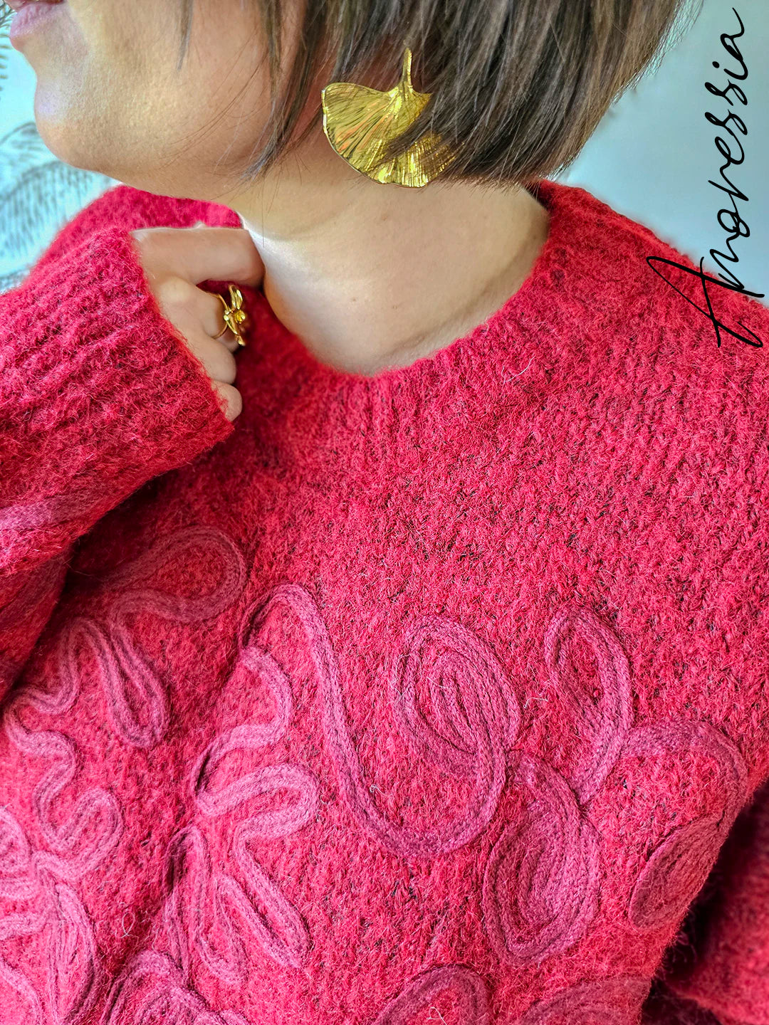 Pull Flave Bordeaux — Pull Bordeaux Manches Longues Femme photo lifestyle