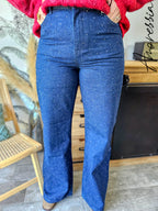 Jean Luxor — Jean Wide Leg Bleu Strass Taille Haute Femme