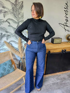Jean Luxor — Jean Wide Leg Bleu Strass Taille Haute Femme vue dos