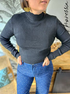 Pull Monica Noir — Pull Léger Noir Boutons Manches Femme