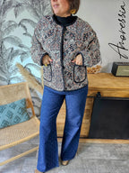 Veste Raven — Veste Matelassée Noire Imprimé Rose Femme