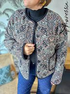 Veste Raven — Veste Matelassée Noire Imprimé Rose Femme