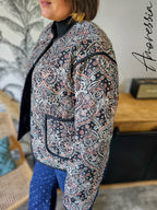 Veste Raven — Veste Matelassée Noire Imprimé Rose Femme