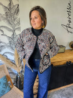 Veste Raven — Veste Matelassée Noire Imprimé Rose Femme