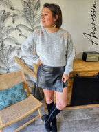 Jupe Short Simili Noir — Jupe Short Simili Cuir Noir Femme vue dos