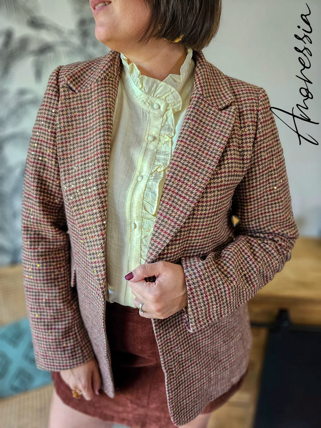 Chemise Dahlia — Chemise Écru Lignes Femme look complet