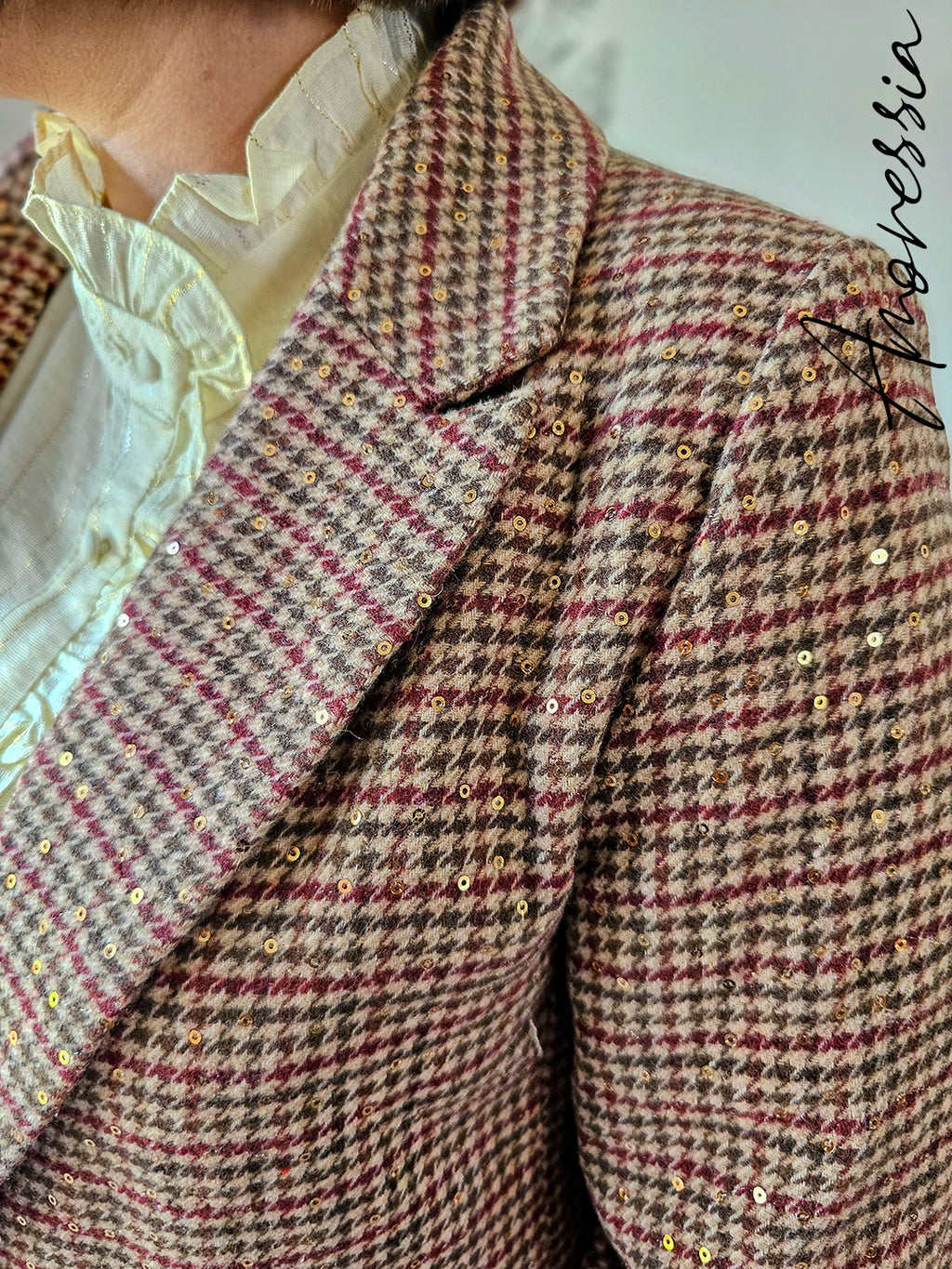 Veste Ivy — Veste Tailleur Pied de Poule Sequins Femme