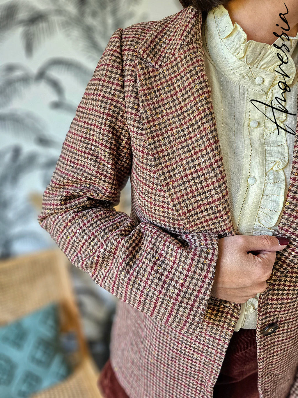 Veste Ivy — Veste Tailleur Pied de Poule Sequins Femme