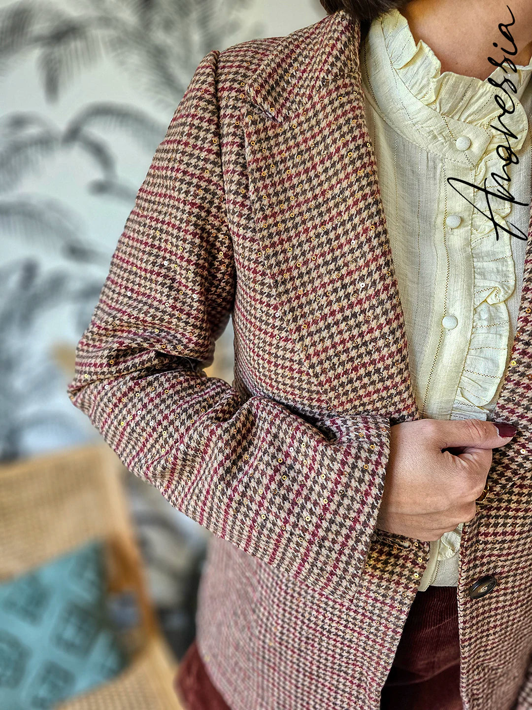 Veste Ivy — Veste Tailleur Pied de Poule Sequins Femme