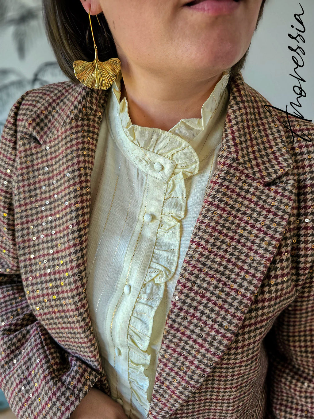 Veste Ivy — Veste Tailleur Pied de Poule Sequins Femme