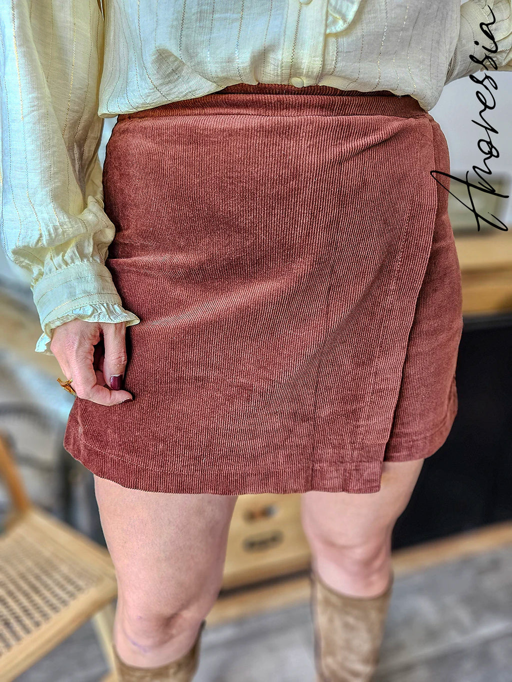 Jupe Short Cannelle — Jupe Short Velours Côtelé Camel Femme