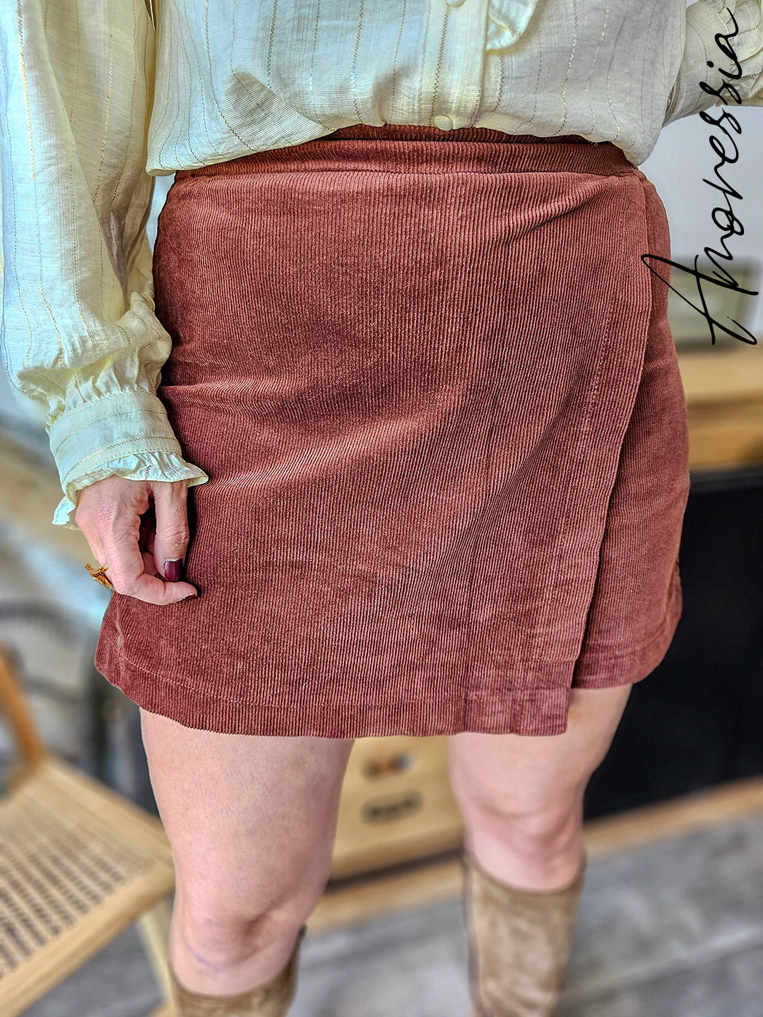 Jupe Short Cannelle — Jupe Short Velours Côtelé Camel Femme