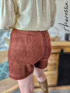 Jupe Short Cannelle — Jupe Short Velours Côtelé Camel Femme vue détail