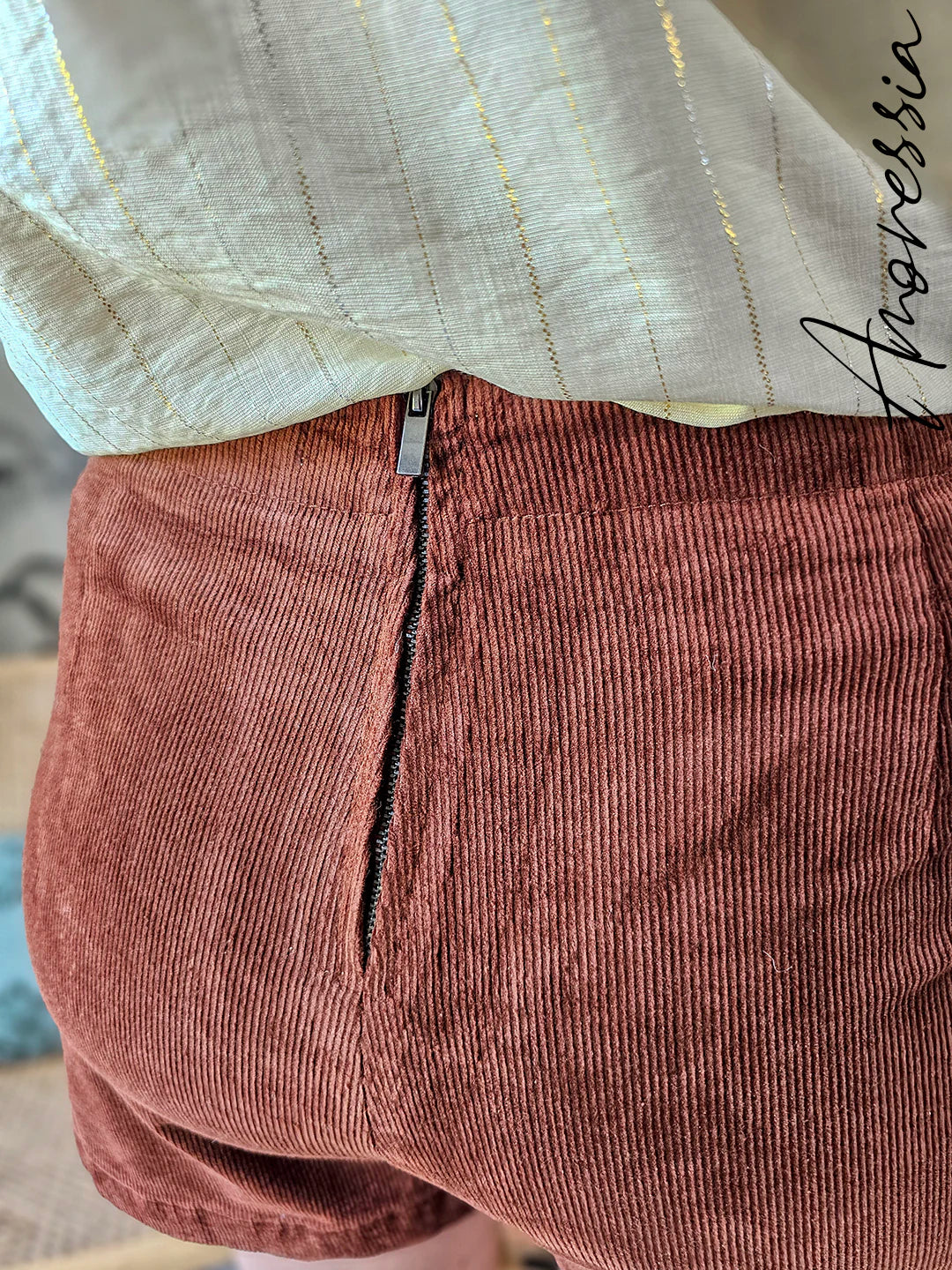 Jupe Short Cannelle — Jupe Short Velours Côtelé Camel Femme autre vue
