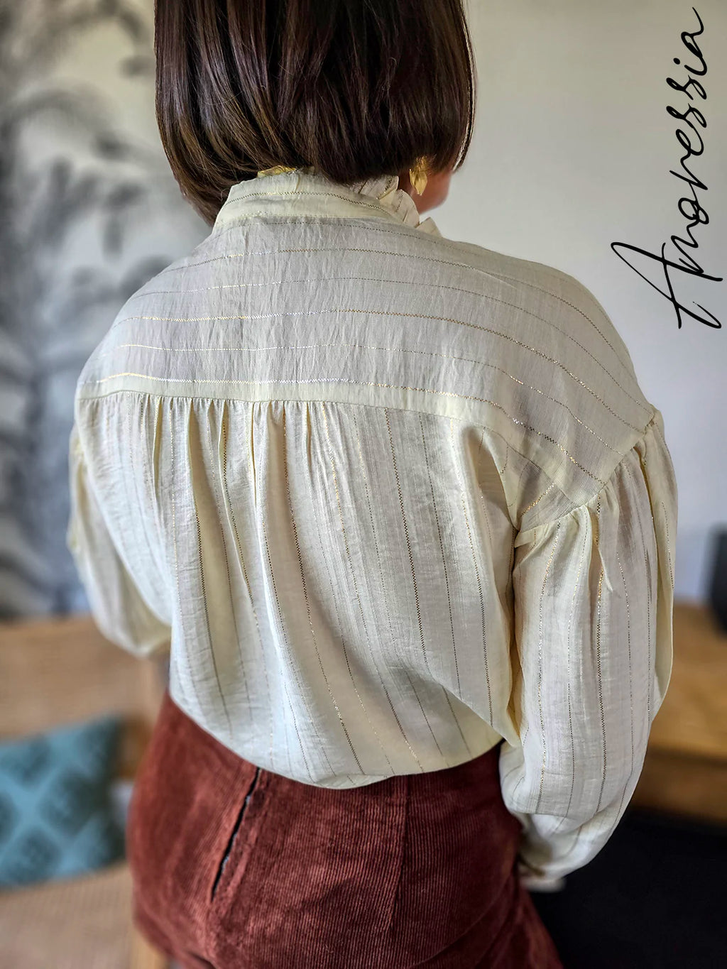 Chemise Dahlia — Chemise Écru Lignes Femme vue dos