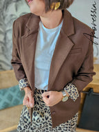 Veste Willow Chocolat — Veste Tailleur Chocolat Intérieur Léopard Femme