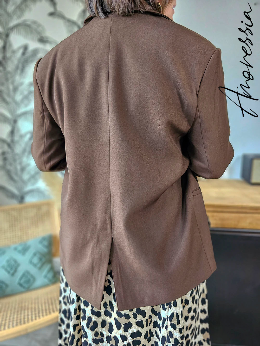 Veste Willow Chocolat — Veste Tailleur Chocolat Intérieur Léopard Femme