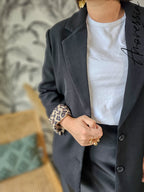 Veste Willow Noir — Veste Tailleur Noir Intérieur Léopard Femme