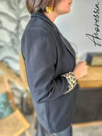 Veste Willow Noir — Veste Tailleur Noir Intérieur Léopard Femme