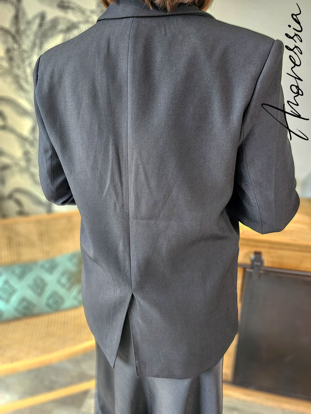 Veste Willow Noir — Veste Tailleur Noir Intérieur Léopard Femme