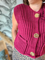 Gilet Autone — Gilet Bordeaux Grosses Mailles Femme vue détail